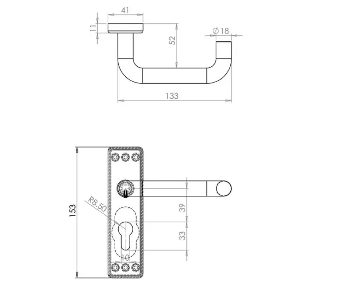 Aluminium 19mm Round Bar Lever on Plate