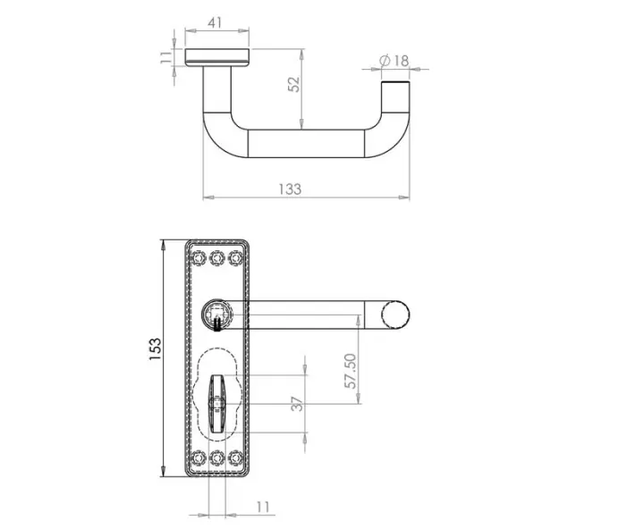 Aluminium 19mm Round Bar Lever on Plate